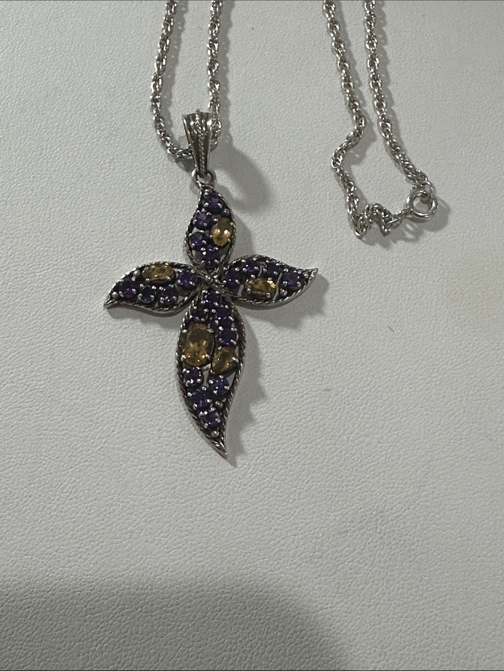 Nicky Butler Silver cross Pendant Necklace with amethyst and citrine Stones